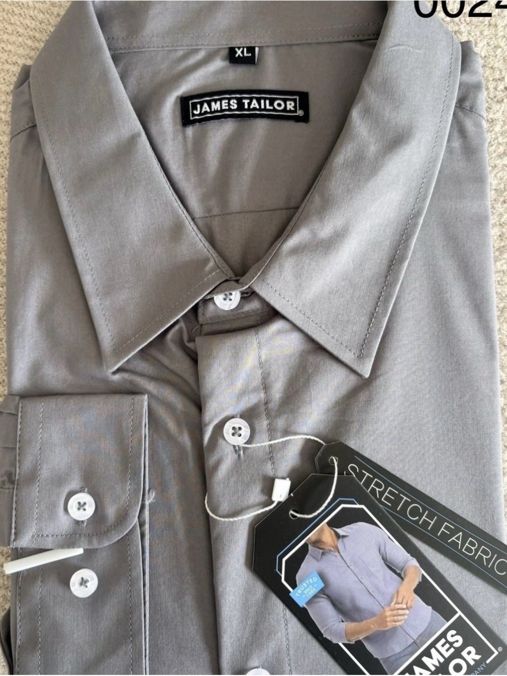 Men's Grey Stretch Dress Shirt‎ - Classic Collar, Business, Wedding, Office, XL